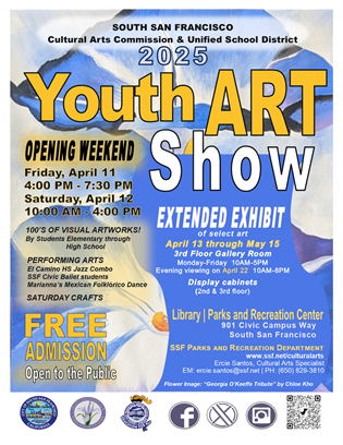 Youth Art Show flyer with blue flower background