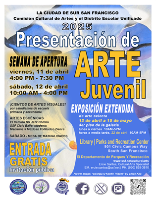 Youth Art Show flyer with blue flower background