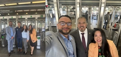 Mayor Eddie at BART ribbon cutting with other electeds from around San Mateo County in front of the new fare gates