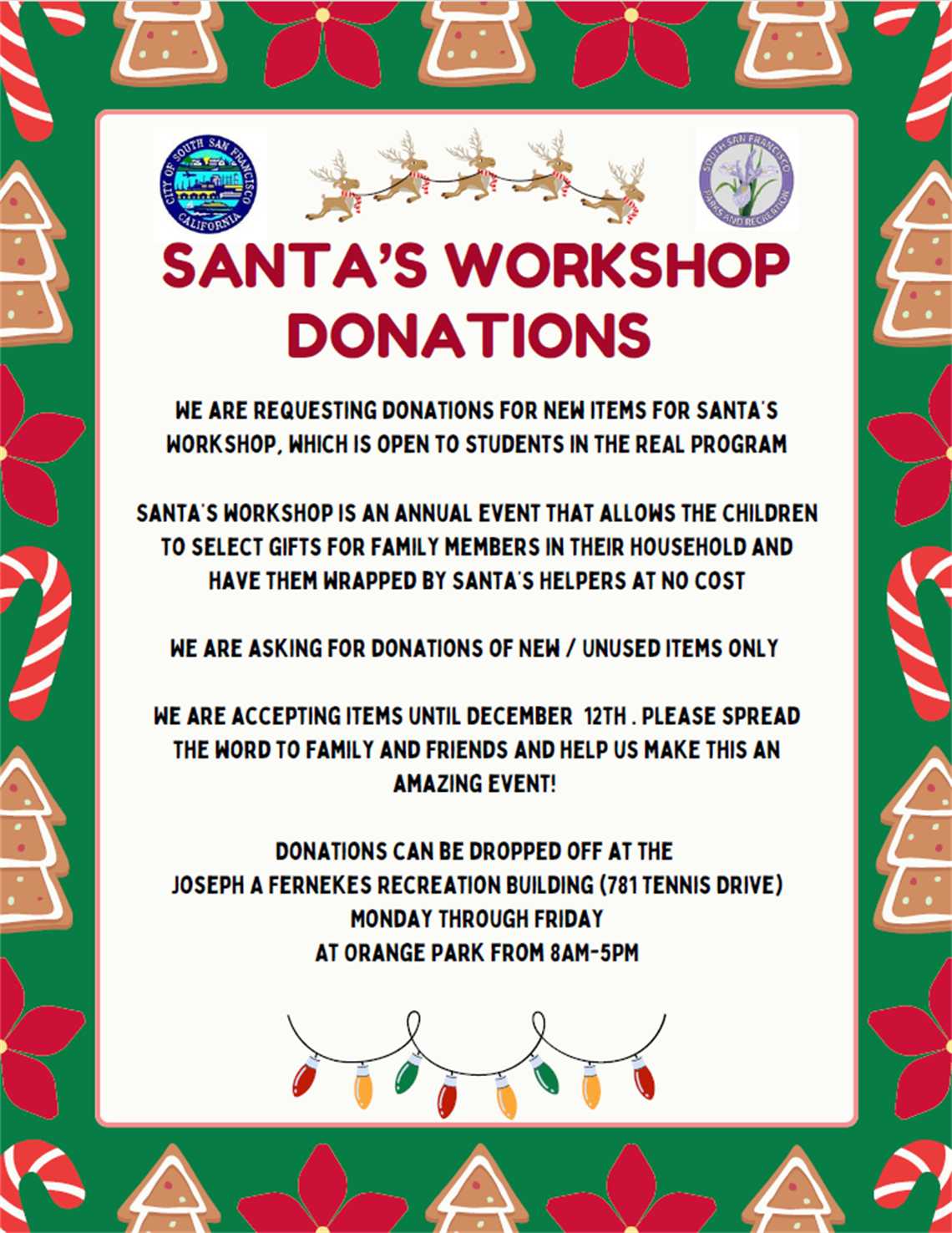 Cookie trees, poinsettias, and red and white candy canes