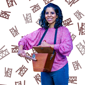 Woman beating a drum