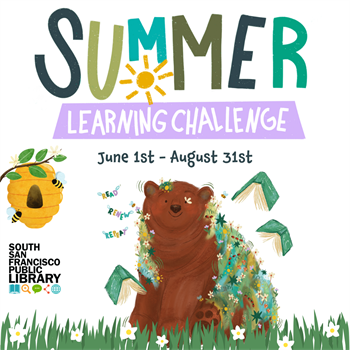 Bear reading on the grass with a hive nearby