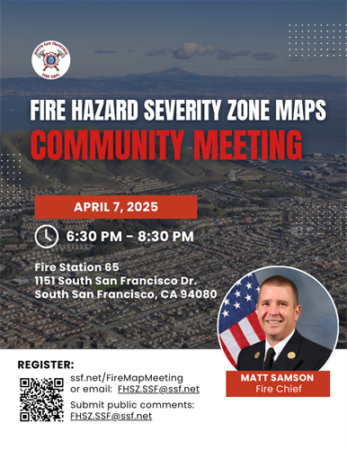 Aerial view of South San Francisco and Fire Chief Samson's headshot