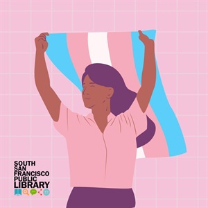 Woman holding transgender flag