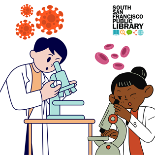 Cartoon children looking through microscope