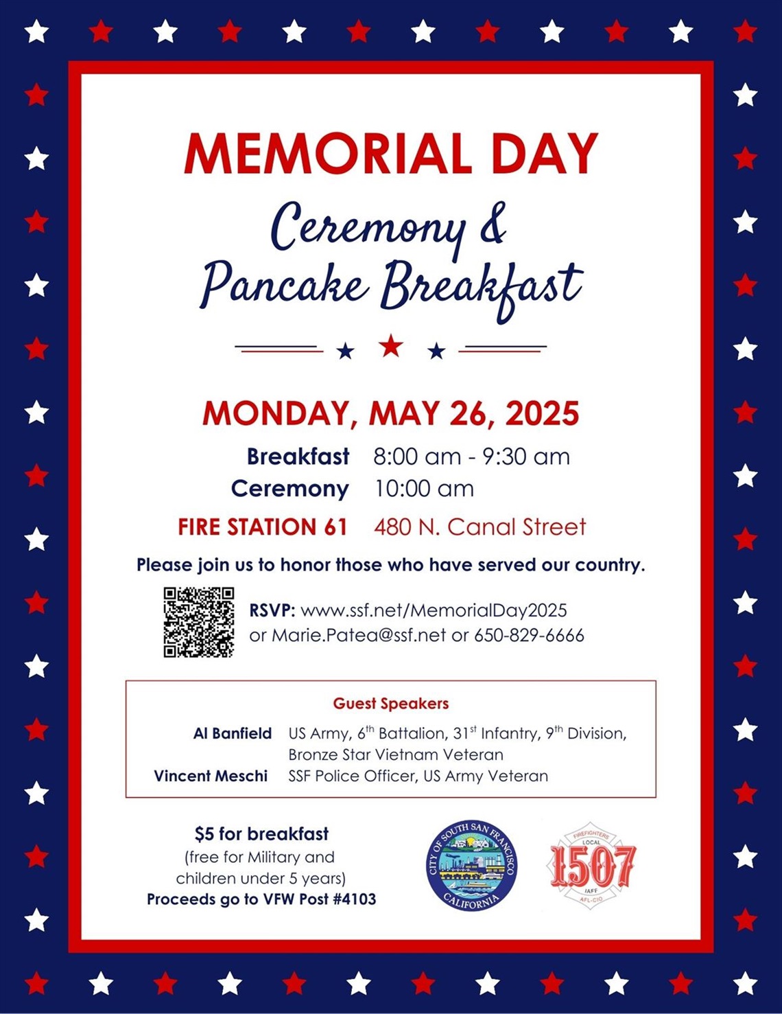 Memorial Day Ceremony & Pancake Breakfast flyer