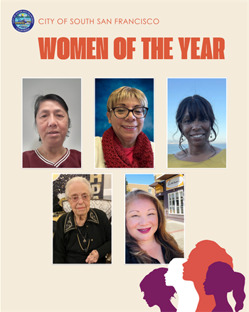 Women-of-the-Year-Cover honorees and silhouette of women heads in pink, purple, and white