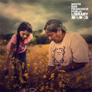 A younger woman and an older woman in a field gathering yellow flowers