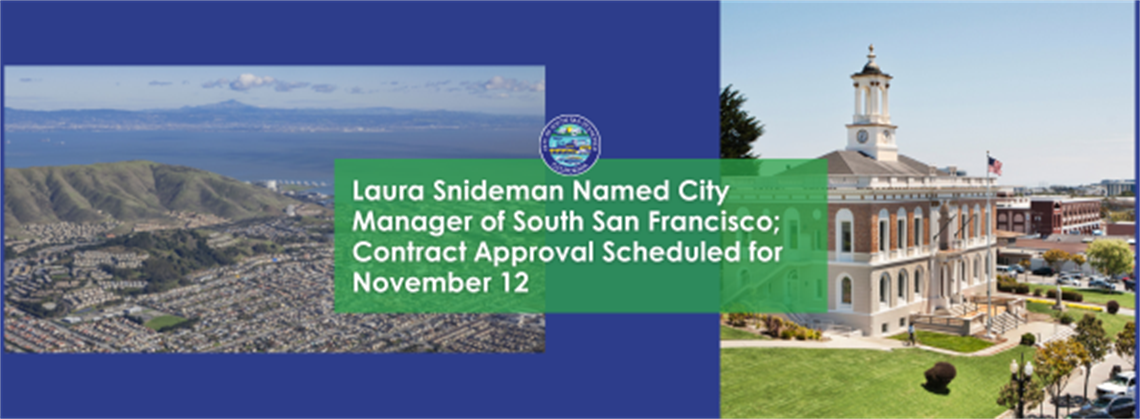Aerial shot of South San Francisco and City Hall during the day