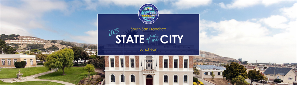 City Hall on Grand Avenue in the background with the words reading on top of it 