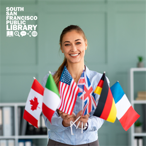 Woman with different countries' flags