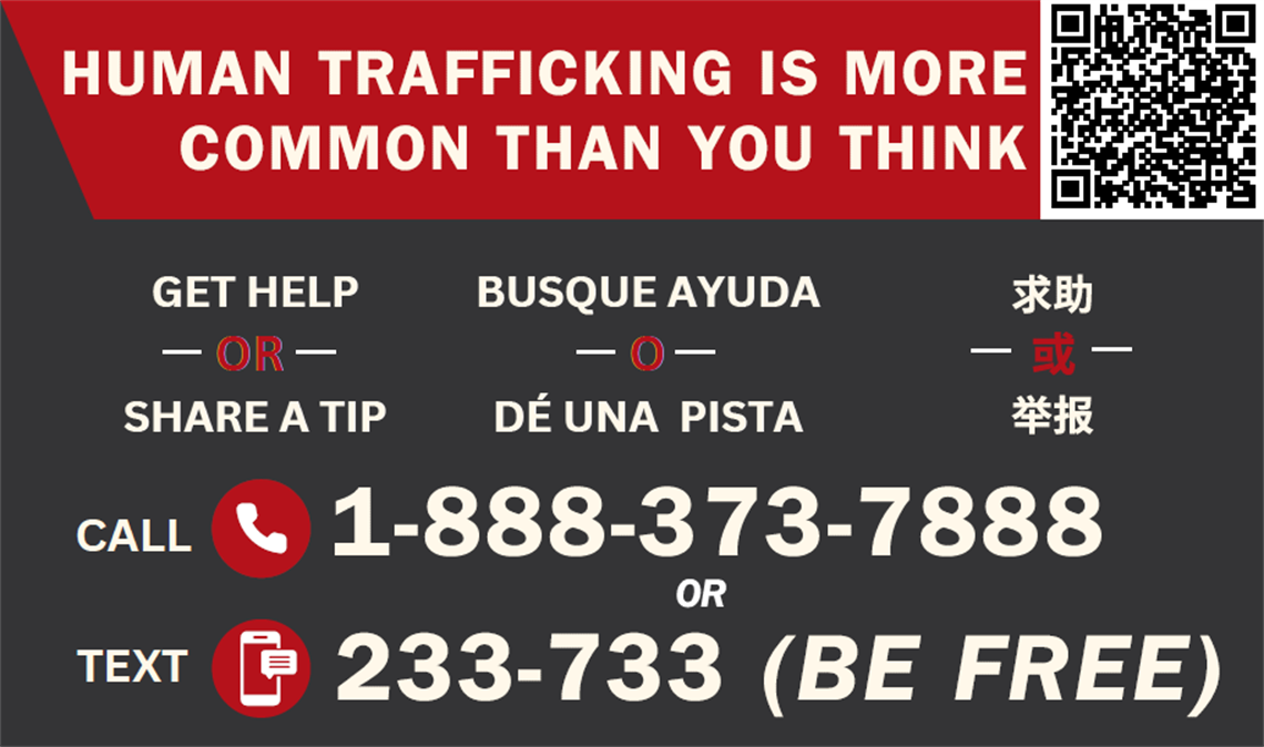Human Trafficking us more common than you think - call 1-888-373-7888 or text 233-733