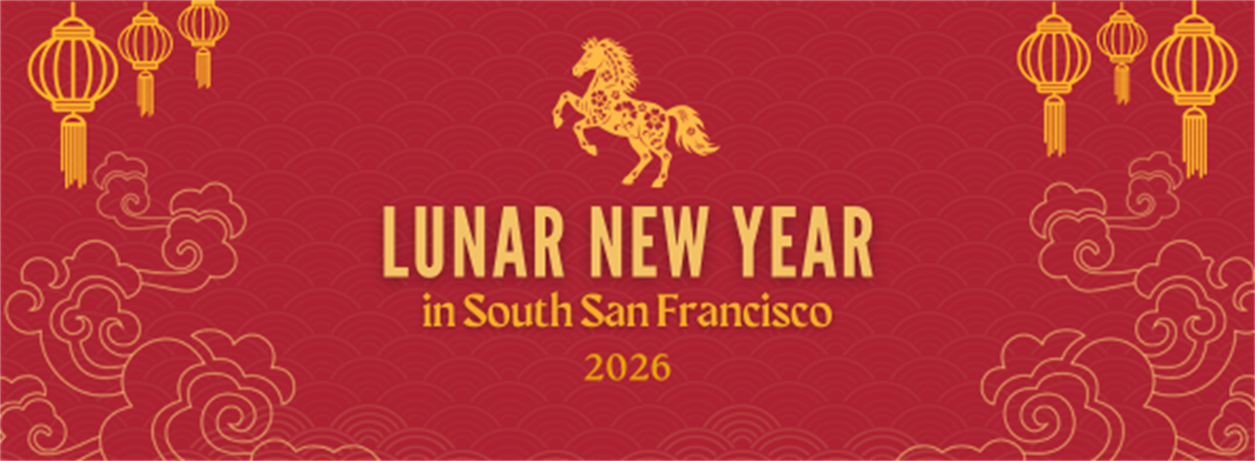 A golden horse and golden lanterns above a deep red background