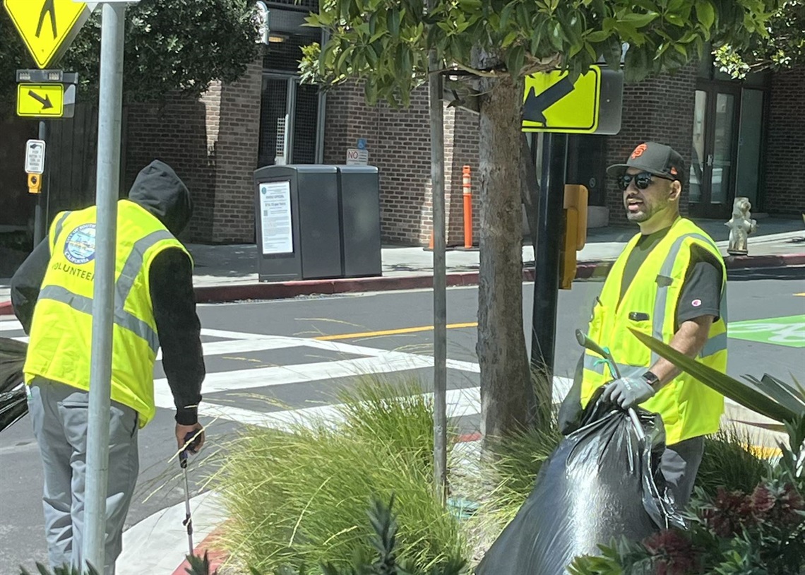 Volunteers picking up garbage