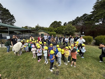 City Council and Parks & Recreation Commissioners and children from Westborough Preschool at the groundbreaking of their upcoming facility at Westborough Park