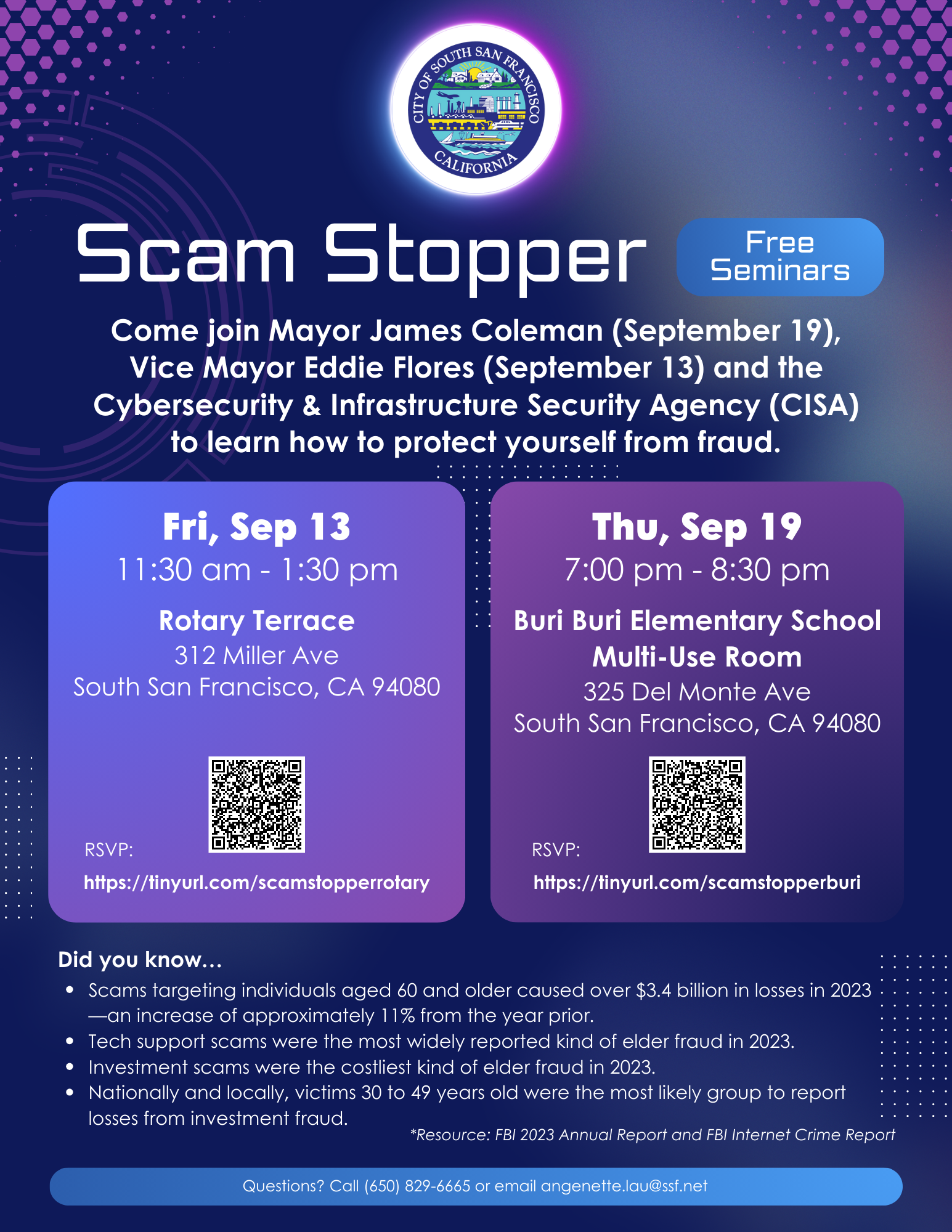 Scam Stopper flyer for Sept. 13 and Sept. 19