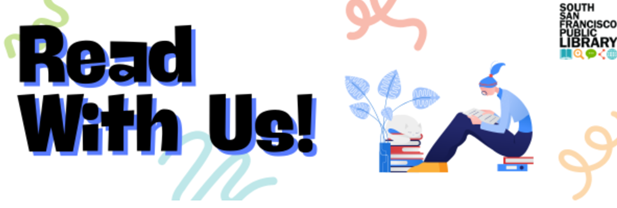 Read with us image of reader and library logo