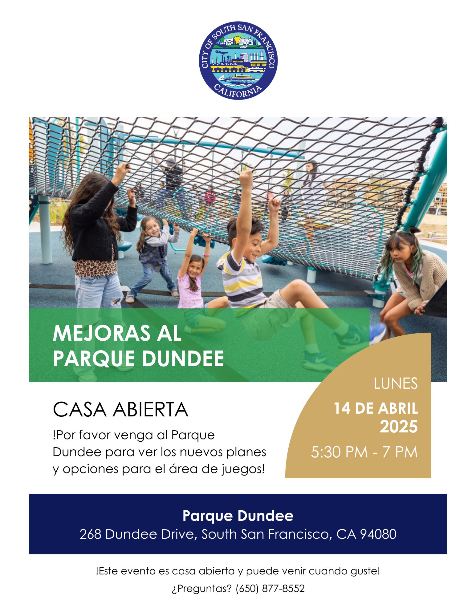 Dundee Park Open House flyer in Spanish