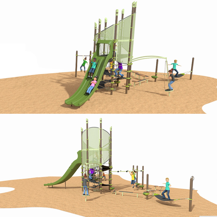 front and back of playground structure rendering