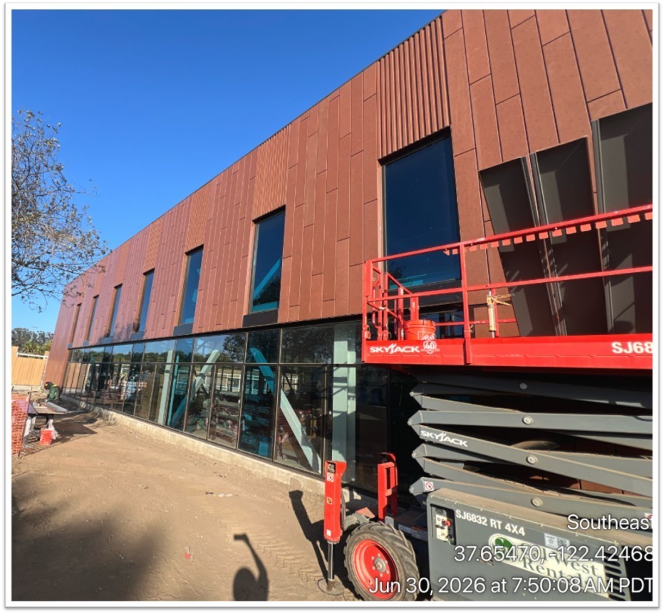 aquatic center exterior and scissor lift
