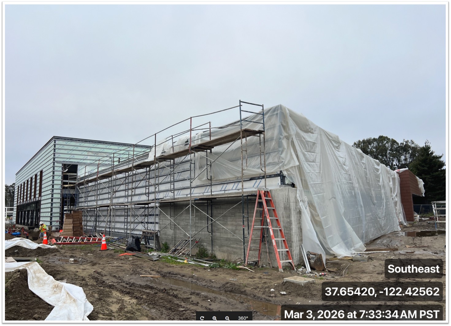 covered building exterior scaffolding