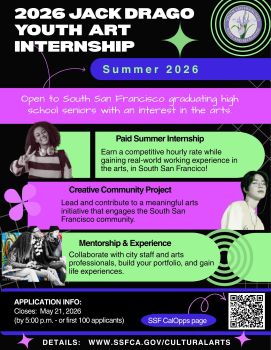 Youth art summer internship information with photos of 6 teenagers
