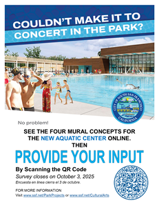 pool with building and people and a text announcement