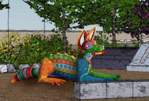 sculpture of mythical canine lizard creature