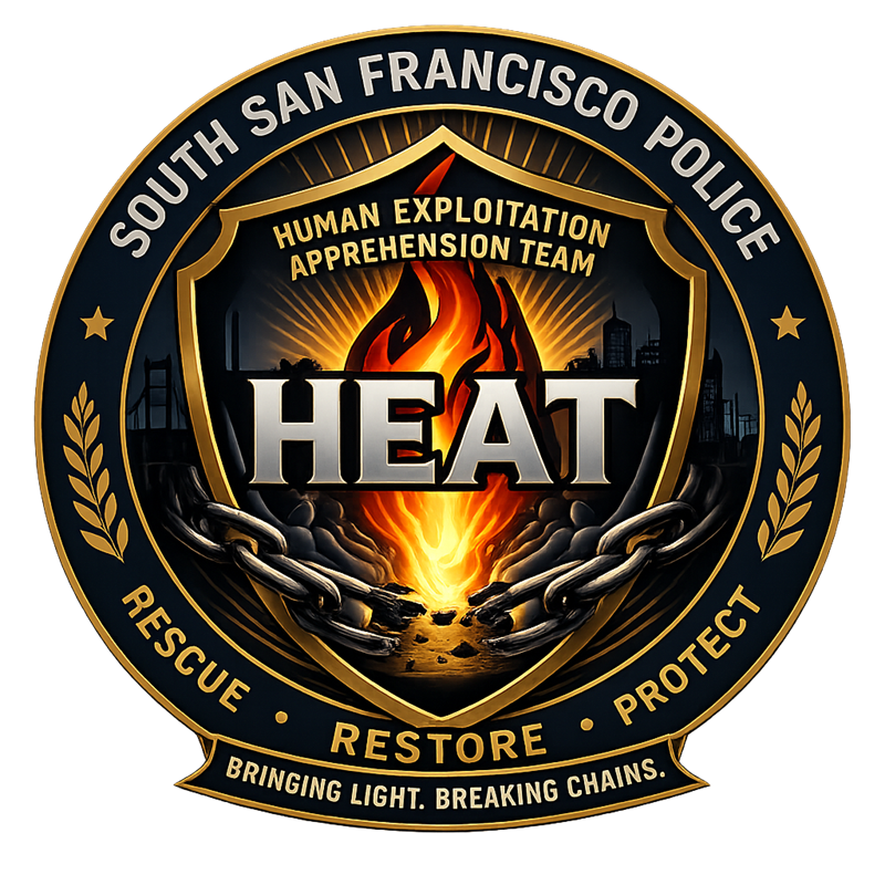 South San Francisco HEAT emblem featuring a flame and a broken chain