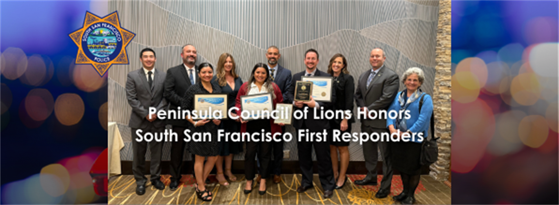 Police Department at Lions Club with certificates of recognition