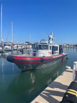 Fire boat docked at the port