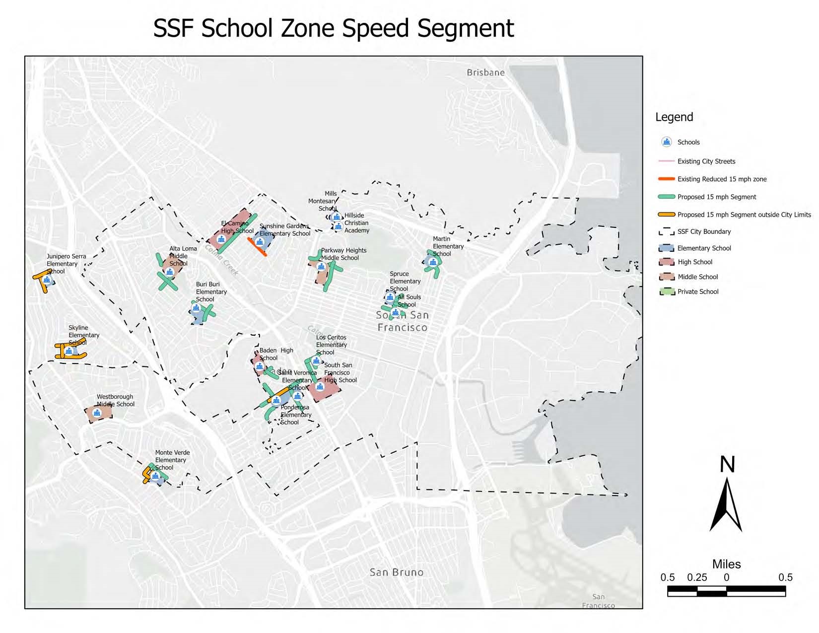 Map of 15 MPH School Zones